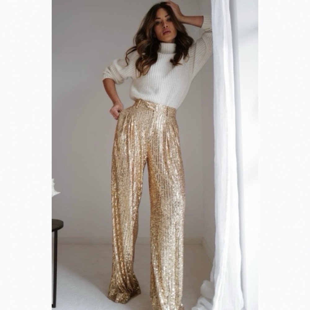 Zara / Sequin Wide Leg Trousers Golden